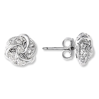 Love Knot Earrings with Six Blue Luster Diamonds